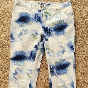 Nanette Leopore hamilton skinny stretch blue white floral jeans 12/31